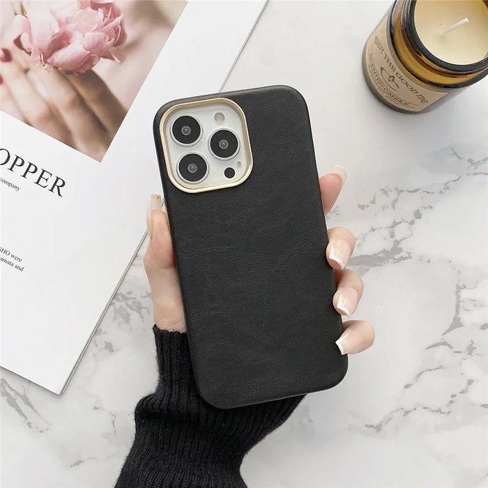 PU Leather Coated PC Case Phone Back Cover Protector for iPhone 13 Pro 6.1 inch - Black - 2