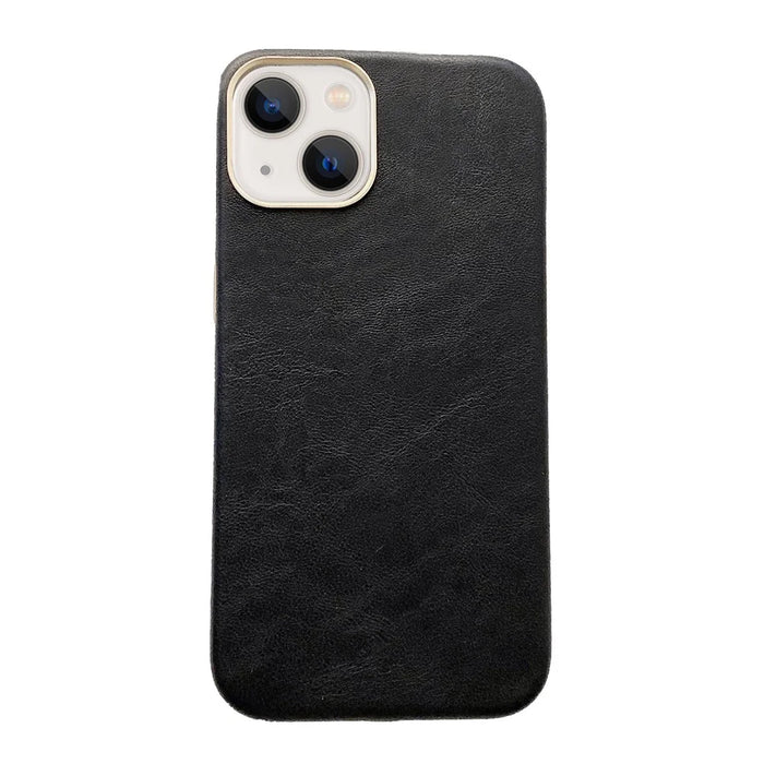 Anti-scratch PU Leather Coated PC Phone Back Case Shell for iPhone 13 6.1 inch - Black - 1