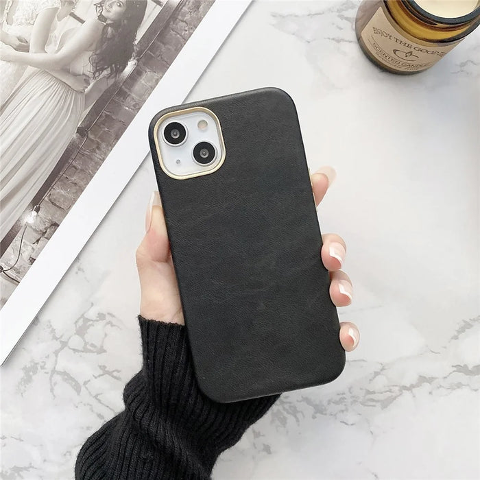 Anti-scratch PU Leather Coated PC Phone Back Case Shell for iPhone 13 6.1 inch - Black - 2