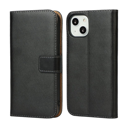 Genuine Leather Anti-Scratch Phone Cover Dust-Proof Stand Phone Case with Wallet for iPhone 13 6.1 inch - 1