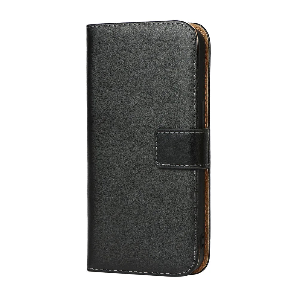 Genuine Leather Anti-Scratch Phone Cover Dust-Proof Stand Phone Case with Wallet for iPhone 13 6.1 inch - 2