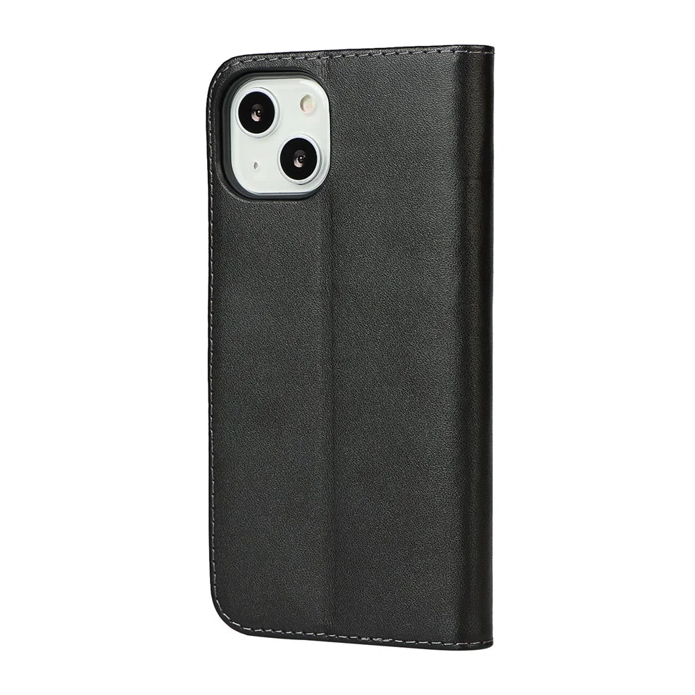 Genuine Leather Anti-Scratch Phone Cover Dust-Proof Stand Phone Case with Wallet for iPhone 13 6.1 inch - 3