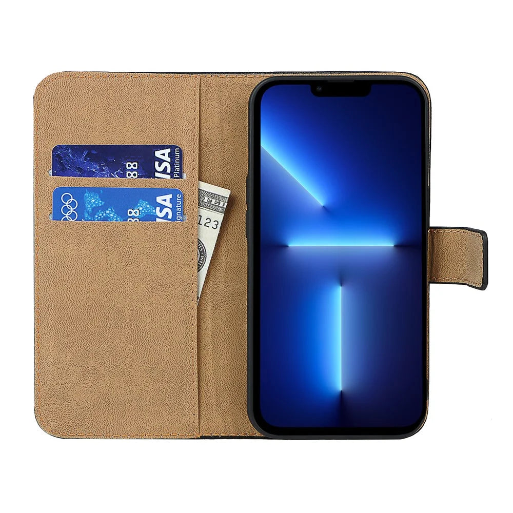 Genuine Leather Anti-Scratch Phone Cover Dust-Proof Stand Phone Case with Wallet for iPhone 13 6.1 inch - 4