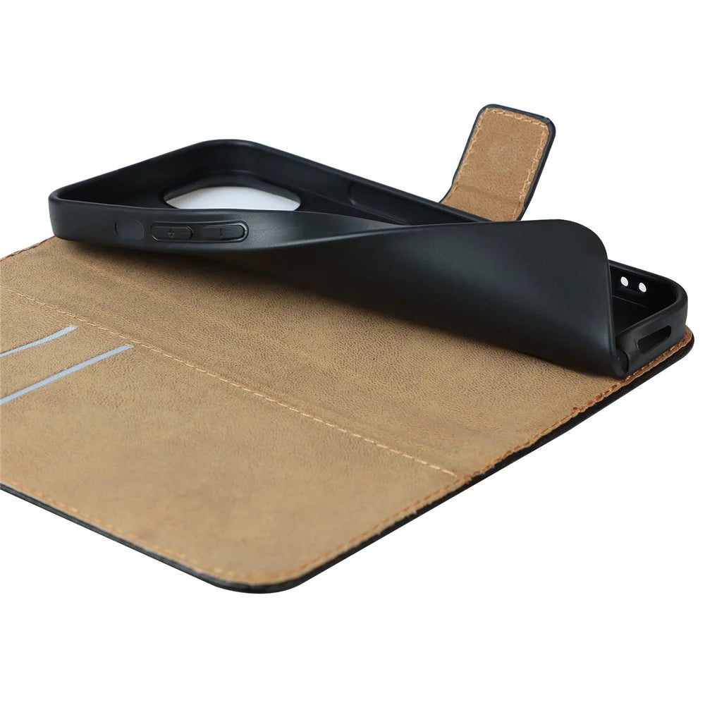 Genuine Leather Anti-Scratch Phone Cover Dust-Proof Stand Phone Case with Wallet for iPhone 13 6.1 inch - 7