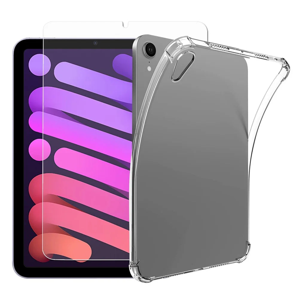 Four Corner Airbag Anti-Fall Transparent Soft TPU Phone Case Shell with Tempered Glass Screen Protector for iPad mini (2024) / mini (2021) - 1