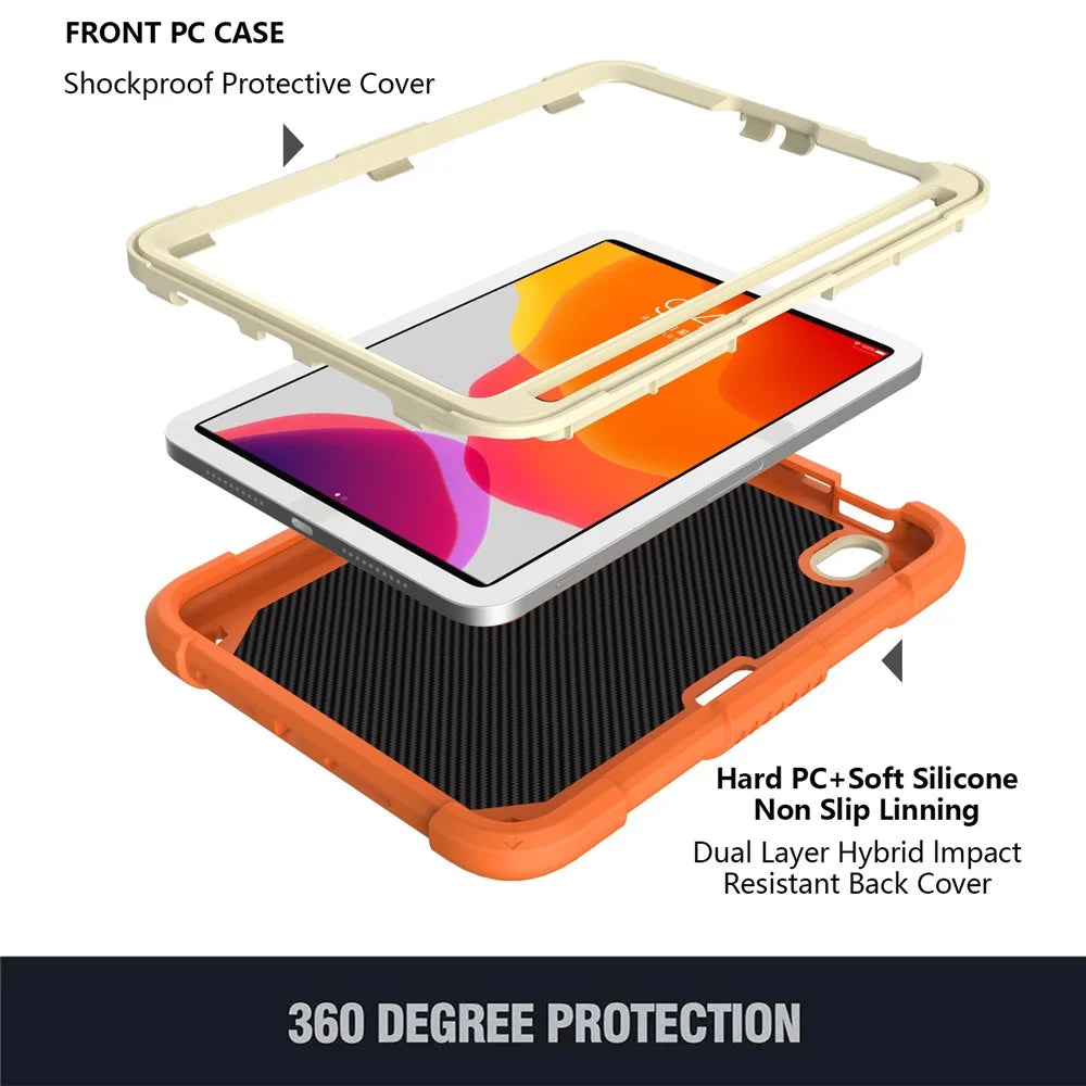 Color Splicing Butterfly Shape Kickstand Tablet Protective Case Cover with Shoulder Strap for iPad mini (2024) / mini (2021) - Beige / Orange - 2