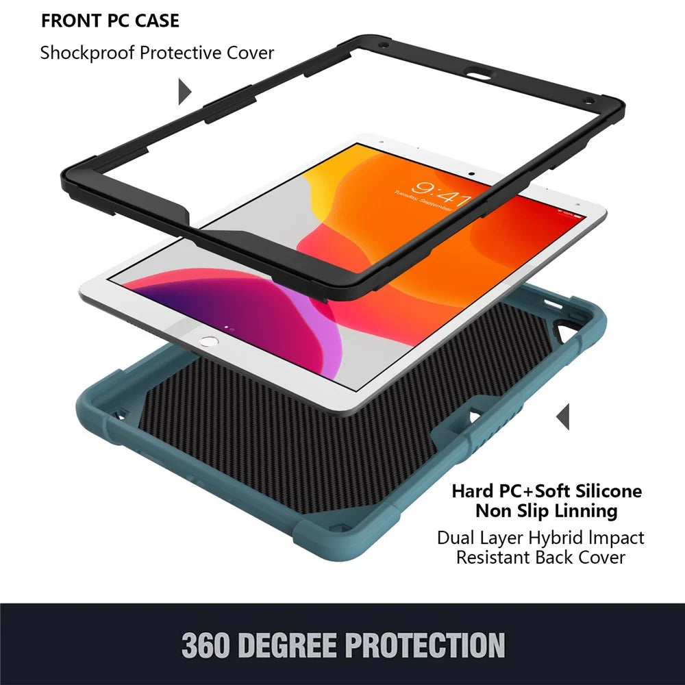 Butterfly Shape Kickstand Design Solid Color PC + Silicone Shockproof Tablet Cover Shell with Shoulder Strap for iPad 10.2 (2021) / (2020) / (2019) - Blackish Green - 2