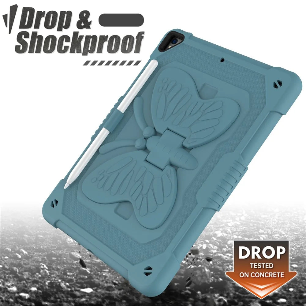 Butterfly Shape Kickstand Design Solid Color PC + Silicone Shockproof Tablet Cover Shell with Shoulder Strap for iPad 10.2 (2021) / (2020) / (2019) - Blackish Green - 3