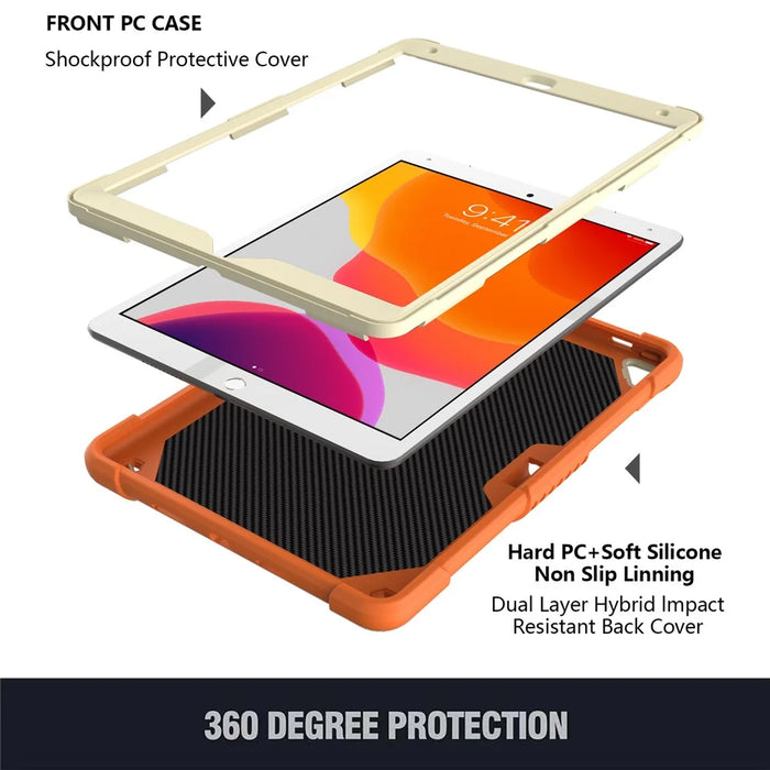 Dual-color PC + Silicone Butterfly Shape Kickstand Tablet Cover Case with Shoulder Strap for iPad 10.2 (2021)/(2020)/(2019) - Beige/Orange - 2