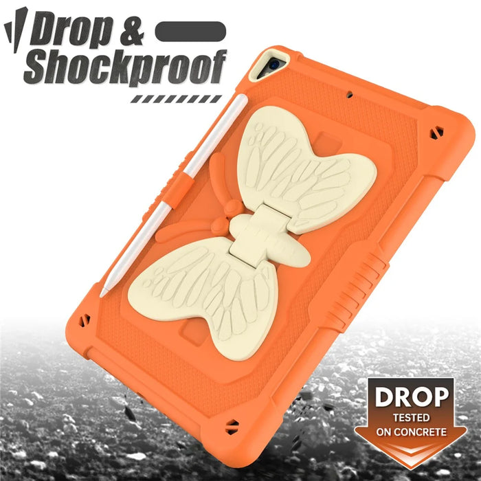 Dual-color PC + Silicone Butterfly Shape Kickstand Tablet Cover Case with Shoulder Strap for iPad 10.2 (2021)/(2020)/(2019) - Beige/Orange - 3