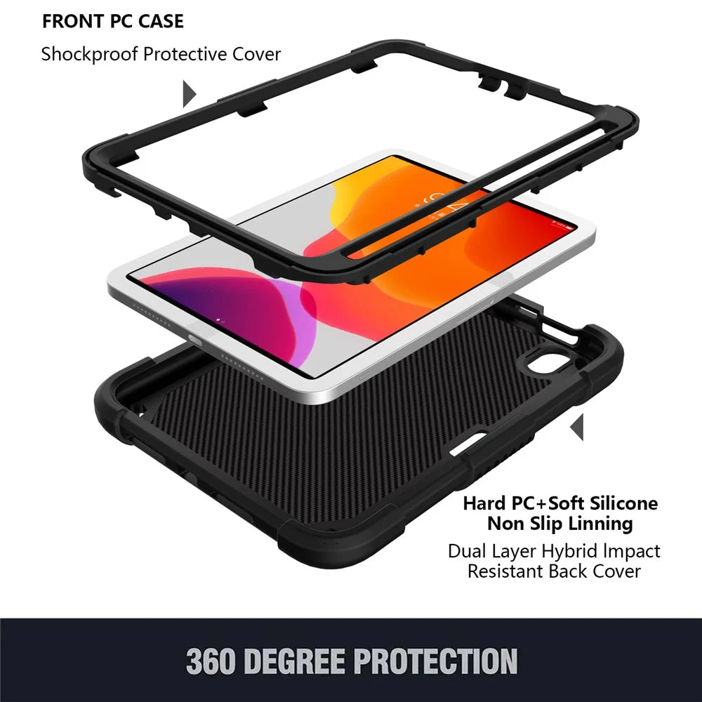 Solid Color PC + Silicone Tablet Cover Shell with Butterfly Shape Kickstand and Shoulder Strap for iPad mini (2024) / mini (2021) - Black - 2