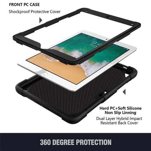 Butterfly Shape Kickstand PC + Silicone Tablet Case Cover with Shoulder Strap for iPad 9.7-inch (2018)/(2017)/iPad Air 2 - Black - 2