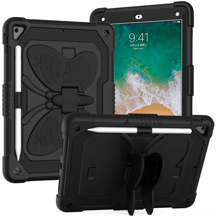 Butterfly Shape Kickstand PC + Silicone Tablet Case Cover with Shoulder Strap for iPad 9.7-inch (2018)/(2017)/iPad Air 2 - Black - 6