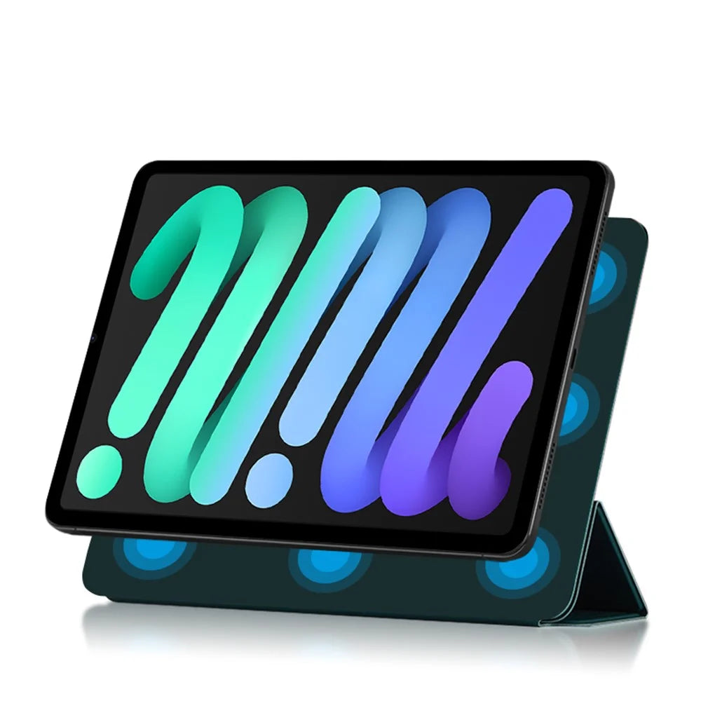 Tri-Fold Stand Magnetic Absorption PU Leather Tablet Cover Case for iPad mini (2024) / mini (2021) - Green - 3