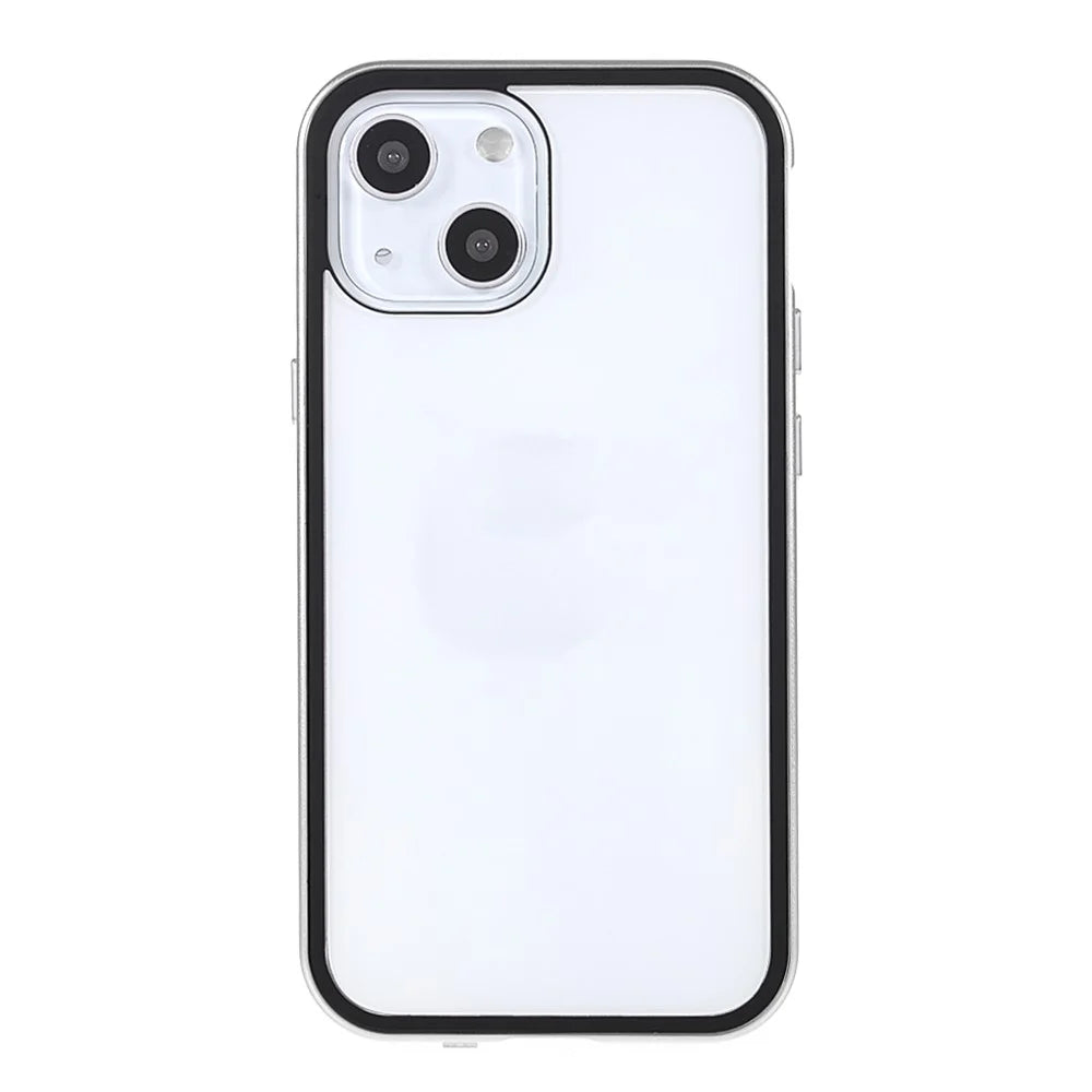 Scratch-Resistant Powerful Magnetic Metal Frame + Double-Sided Tempered Glass 35 Degrees Anti-Peep Phone Case for iPhone 13 mini 5.4 inch - Silver - 2