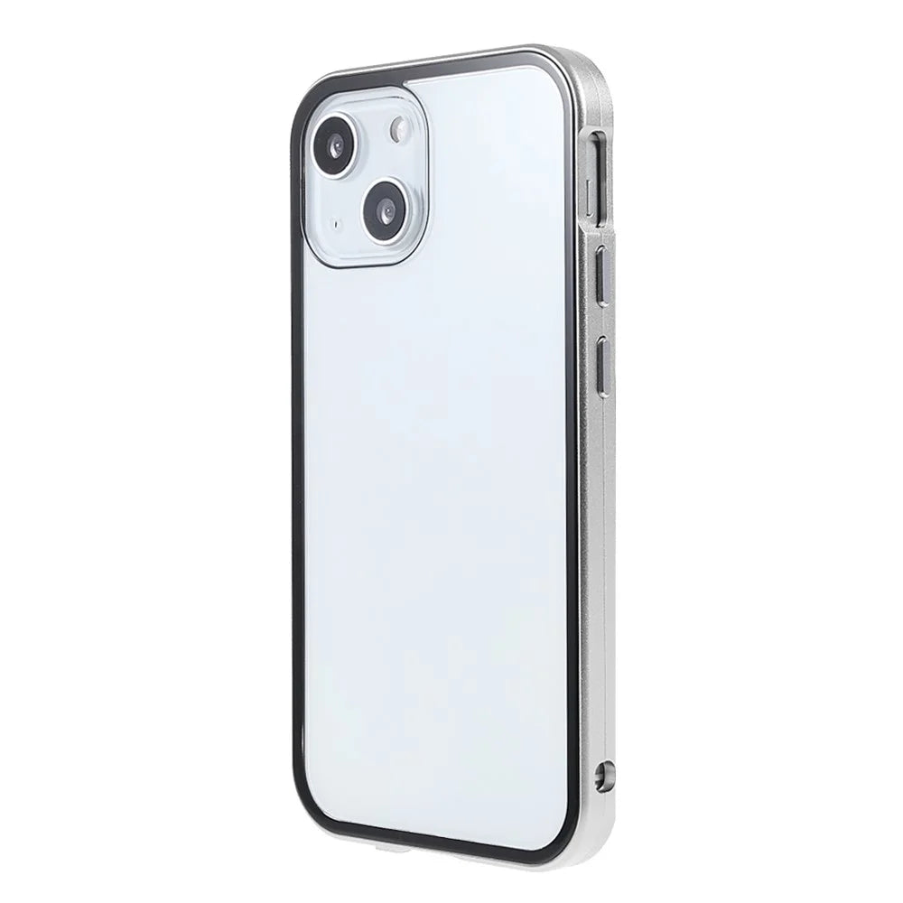 Scratch-Resistant Powerful Magnetic Metal Frame + Double-Sided Tempered Glass 35 Degrees Anti-Peep Phone Case for iPhone 13 mini 5.4 inch - Silver - 3