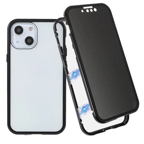 Privacy-Protected 35 Degrees Anti-Peep Powerful Magnetic Metal Frame + Double-Sided Tempered Glass Phone Case for iPhone 13 6.1 inch - Black - 1