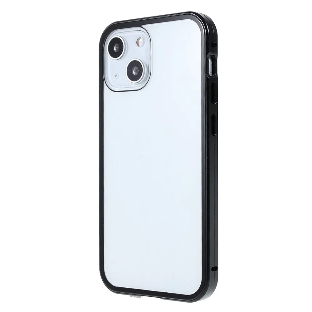 Privacy-Protected 35 Degrees Anti-Peep Powerful Magnetic Metal Frame + Double-Sided Tempered Glass Phone Case for iPhone 13 6.1 inch - Black - 2