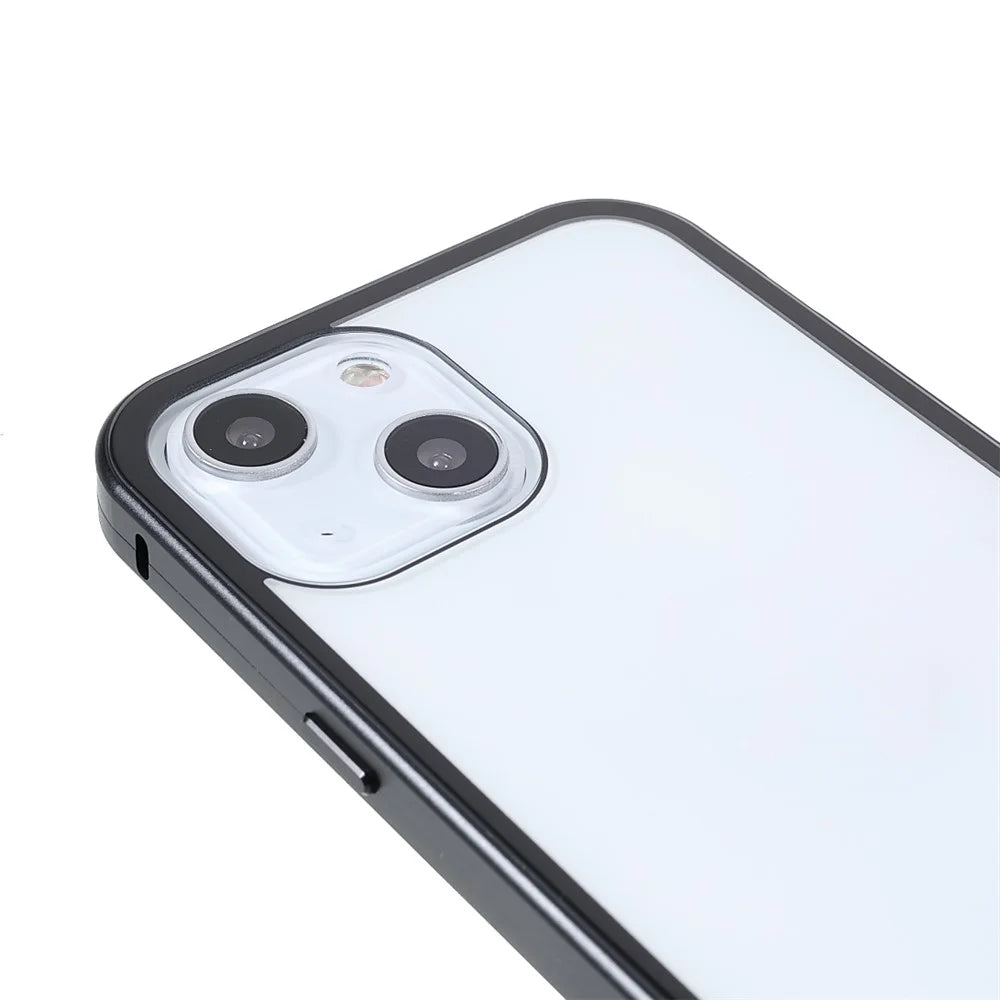 Privacy-Protected 35 Degrees Anti-Peep Powerful Magnetic Metal Frame + Double-Sided Tempered Glass Phone Case for iPhone 13 6.1 inch - Black - 6