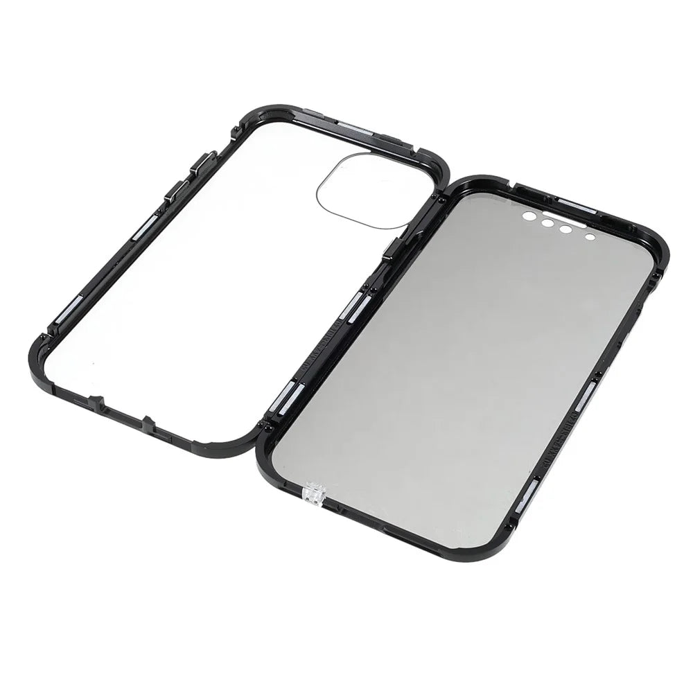 Privacy-Protected 35 Degrees Anti-Peep Powerful Magnetic Metal Frame + Double-Sided Tempered Glass Phone Case for iPhone 13 6.1 inch - Black - 7