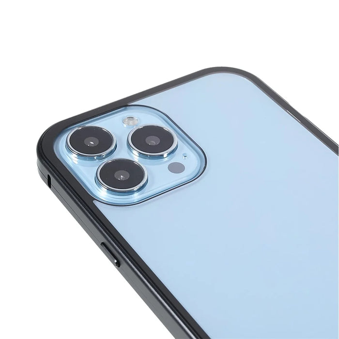 Drop-proof Double-sided Bright and Clear Tempered Glass + Magnetic Metal Frame Phone Case for iPhone 13 Pro 6.1 inch - Black - 6