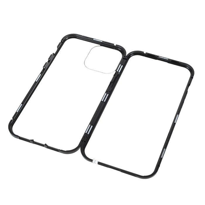 Drop-proof Double-sided Bright and Clear Tempered Glass + Magnetic Metal Frame Phone Case for iPhone 13 Pro 6.1 inch - Black - 7