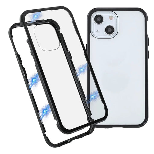 Double-Sided High-Transparent Tempered Glass + Detachable 2-in-1 Magnetic Metal Frame Phone Case for iPhone 13 mini 5.4 inch - Black - 1