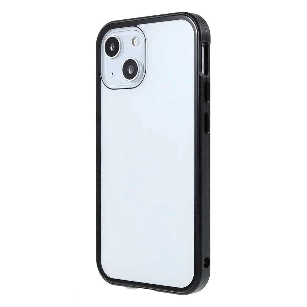 Double-Sided High-Transparent Tempered Glass + Detachable 2-in-1 Magnetic Metal Frame Phone Case for iPhone 13 mini 5.4 inch - Black - 2