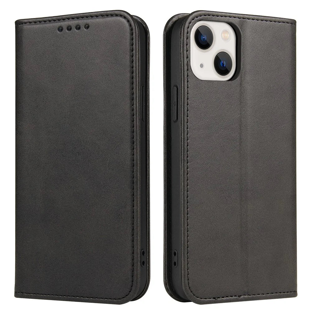 Strong Magnetic Closure Leather Wallet Stand Phone Cover Case for iPhone 13 6.1 inch - Black - 1