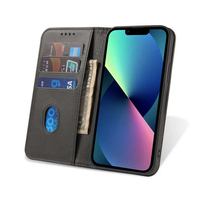 Strong Magnetic Closure Leather Wallet Stand Phone Cover Case for iPhone 13 6.1 inch - Black - 5