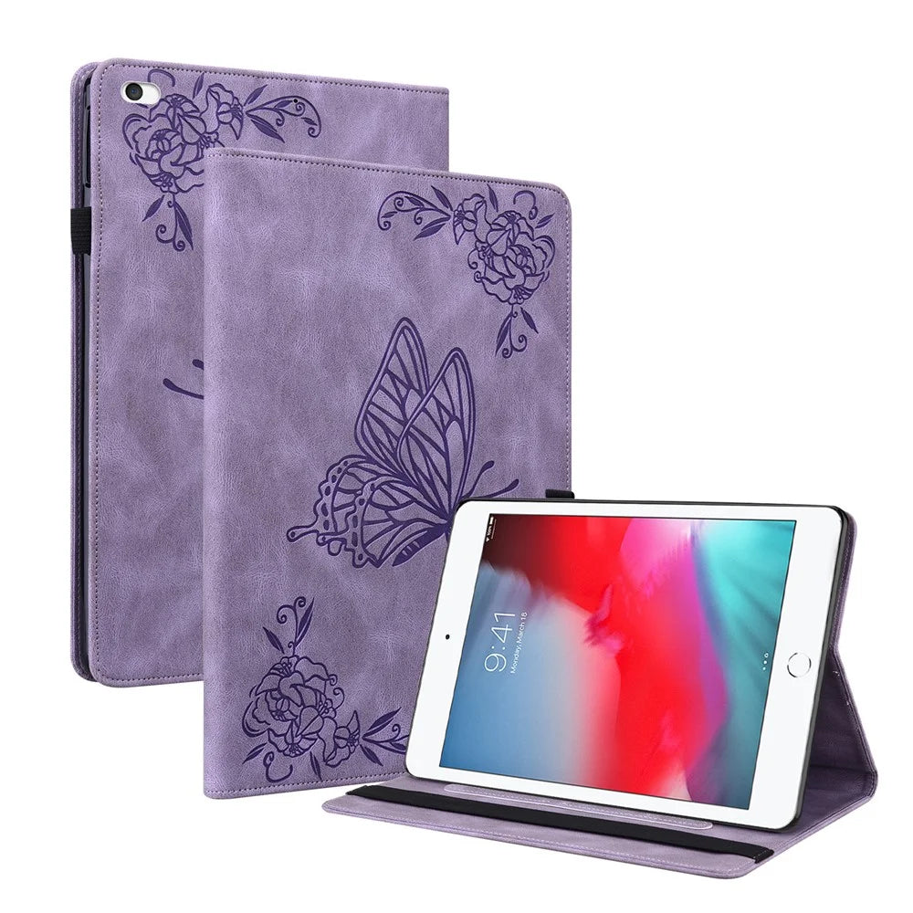 Shockproof Lightweight Tablet Cover Imprinted Butterfly Flower PU Leather Stand Cards Slot Case for iPad Mini / iPad Mini 2 / iPad mini 3 / iPad mini 4 / iPad mini (2019) 7.9 inch - Purple - 1