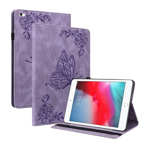Shockproof Lightweight Tablet Cover Imprinted Butterfly Flower PU Leather Stand Cards Slot Case for iPad Mini / iPad Mini 2 / iPad mini 3 / iPad mini 4 / iPad mini (2019) 7.9 inch - Purple - 1