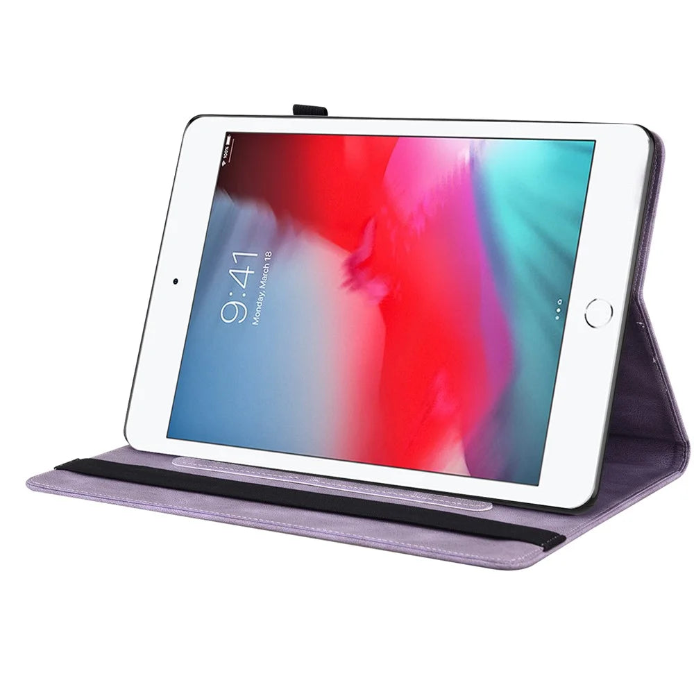 Shockproof Lightweight Tablet Cover Imprinted Butterfly Flower PU Leather Stand Cards Slot Case for iPad Mini / iPad Mini 2 / iPad mini 3 / iPad mini 4 / iPad mini (2019) 7.9 inch - Purple - 3