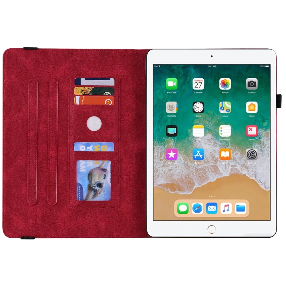 Viewing Stand Butterfly Flower Pattern Imprinting Leather Folio Cover with Elastic Band for iPad 9.7-inch (2018) / iPad 9.7-inch (2017) / iPad Air 2 (iPad 6) / iPad Air (iPad 5) - Red - 5