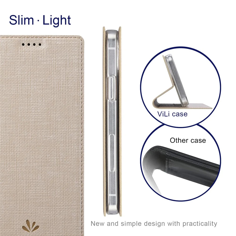 VILI DMX Series Automatic Absorption Drop-Resistant Leather Protector Stand Cover with Single Card Slot for iPhone 13 mini 5.4 inch - Khaki - 4