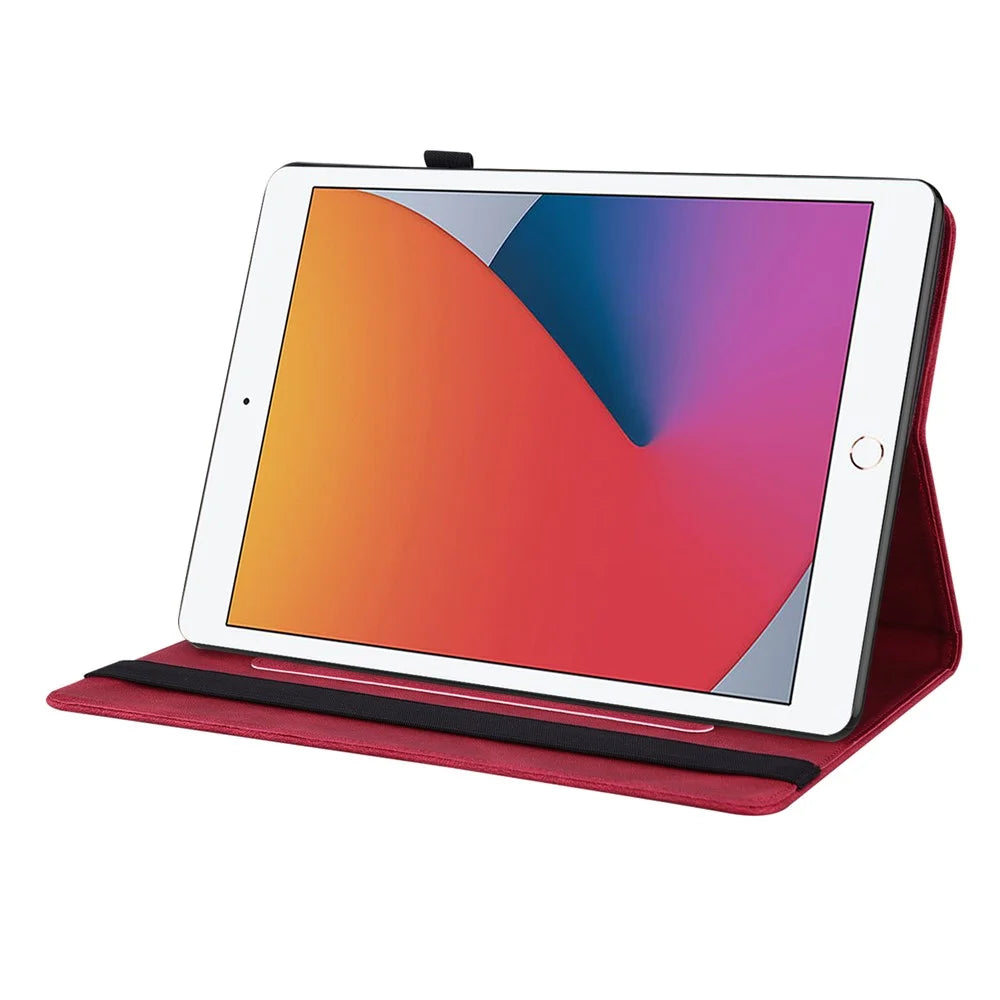 Imprinted Butterfly Flower PU Leather Stand Cover Card Slots Shockproof Folio Case with Elastic Band for iPad 10.2 (2021) / (2020) / (2019) - Red - 4