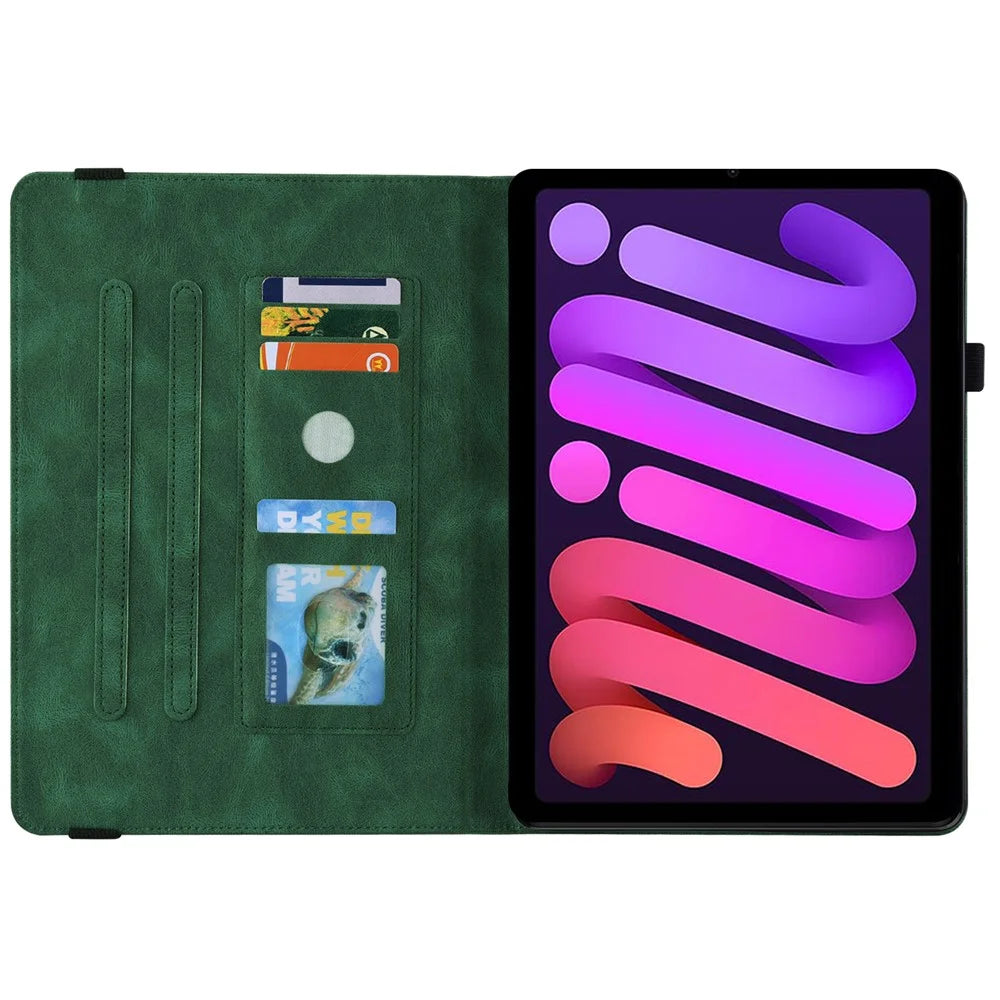 Butterfly Flower Leather Stand Cards Slot Cover with Elastic Band for iPad mini (2024) / mini (2021) - Green - 5