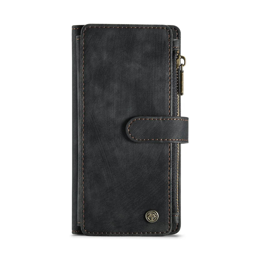 For iPhone SE (2022) / SE (2020) / 8 / 7 / 6 Phone Cases with Strap CASEME C30 Zipper Multiple Card Holder PU Leather Cover - Black - 2