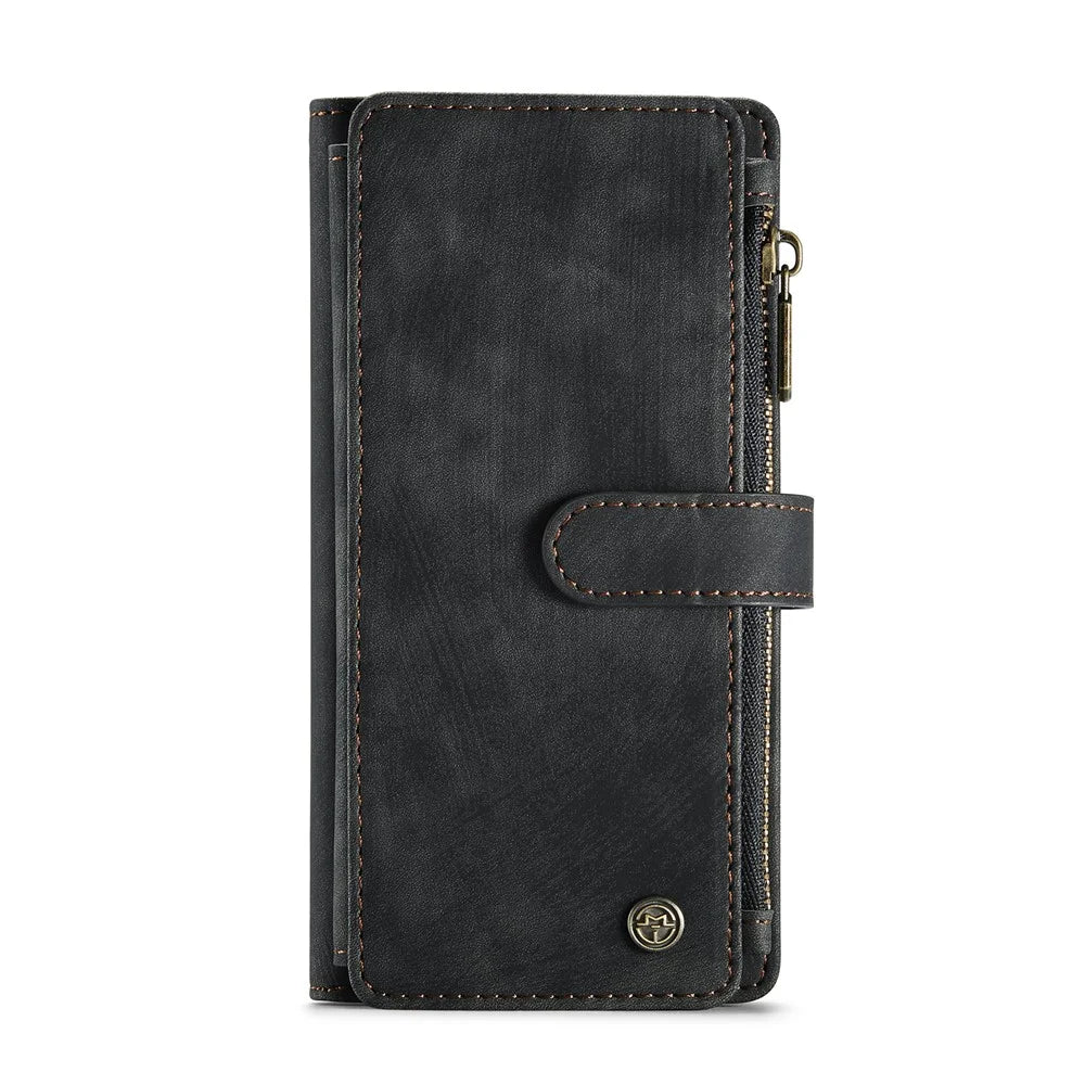 For iPhone 12 / 12 Pro Phone Cases with Strap CASEME C30 Zipper Multiple Card Holder PU Leather Cover - Black - 2