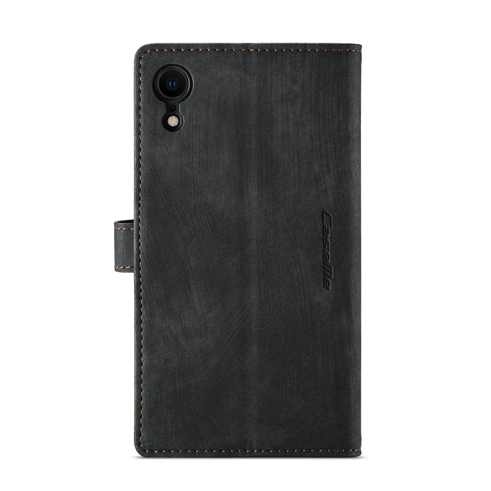 For iPhone XR Phone Cases with Strap CASEME C30 Zipper Multiple Card Holder PU Leather Cover - Black - 3