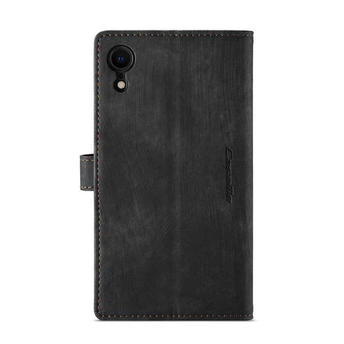 For iPhone XR Phone Cases with Strap CASEME C30 Zipper Multiple Card Holder PU Leather Cover - Black - 3