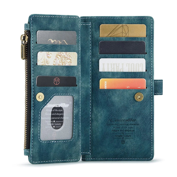 For iPhone XS Max Phone Cases with Strap CASEME C30 Zipper Multiple Card Holder PU Leather Cover - Green - 5