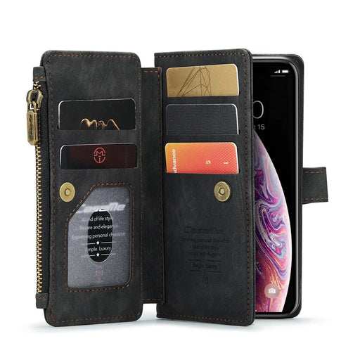 For iPhone X / XS Phone Cases with Strap CASEME C30 Zipper Multiple Card Holder PU Leather Cover - Black - 1
