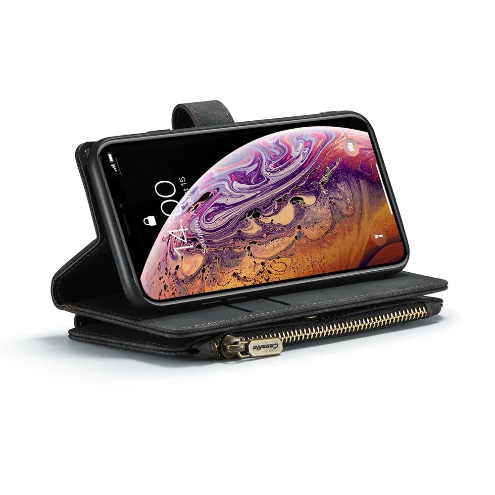 For iPhone X / XS Phone Cases with Strap CASEME C30 Zipper Multiple Card Holder PU Leather Cover - Black - 4
