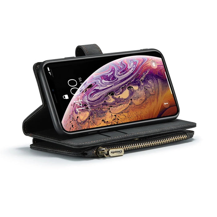 For iPhone X / XS Phone Cases with Strap CASEME C30 Zipper Multiple Card Holder PU Leather Cover - Black - 4