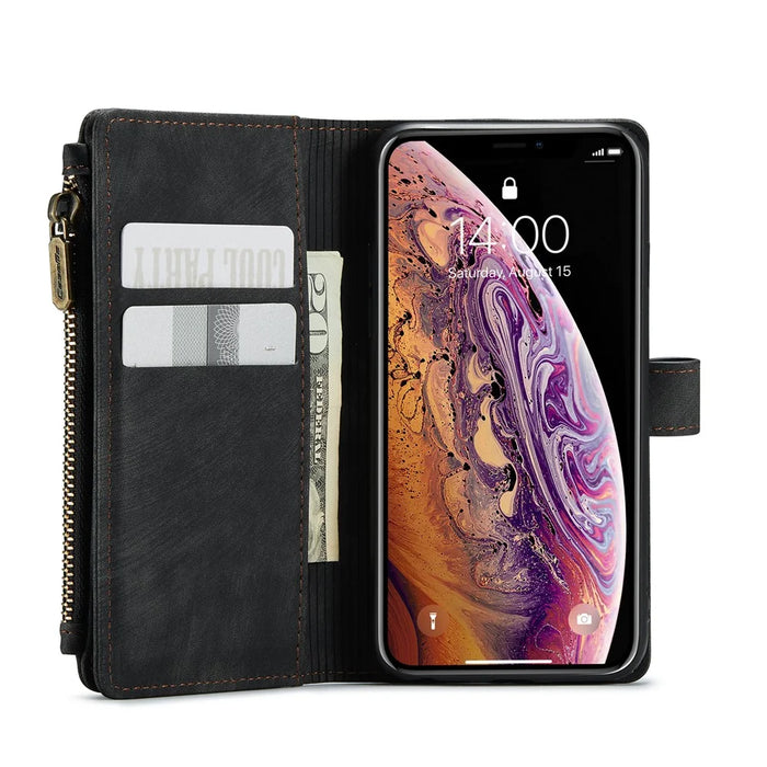 For iPhone X / XS Phone Cases with Strap CASEME C30 Zipper Multiple Card Holder PU Leather Cover - Black - 6