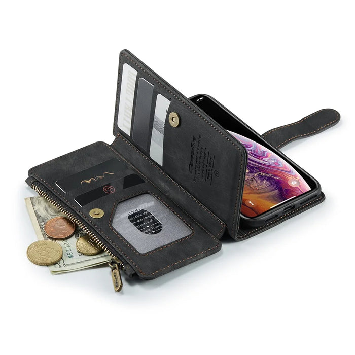 For iPhone X / XS Phone Cases with Strap CASEME C30 Zipper Multiple Card Holder PU Leather Cover - Black - 7