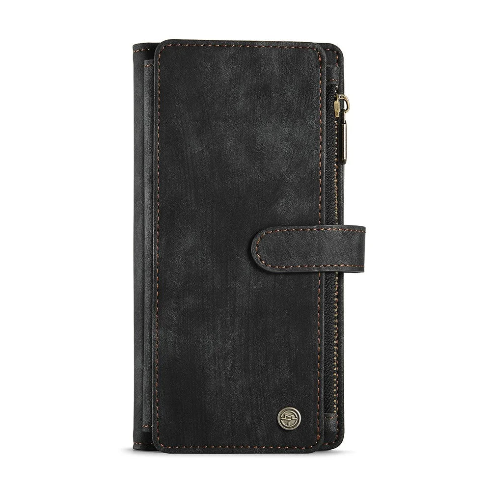 For iPhone 12 Pro Max Phone Cases with Strap CASEME C30 Zipper Multiple Card Holder PU Leather Cover - Black - 2