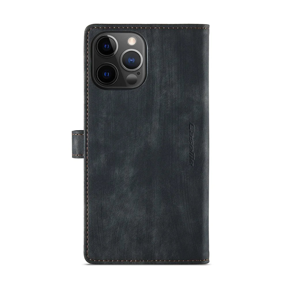 For iPhone 12 Pro Max Phone Cases with Strap CASEME C30 Zipper Multiple Card Holder PU Leather Cover - Black - 3