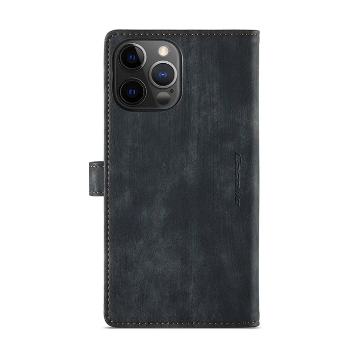 For iPhone 12 Pro Max Phone Cases with Strap CASEME C30 Zipper Multiple Card Holder PU Leather Cover - Black - 3